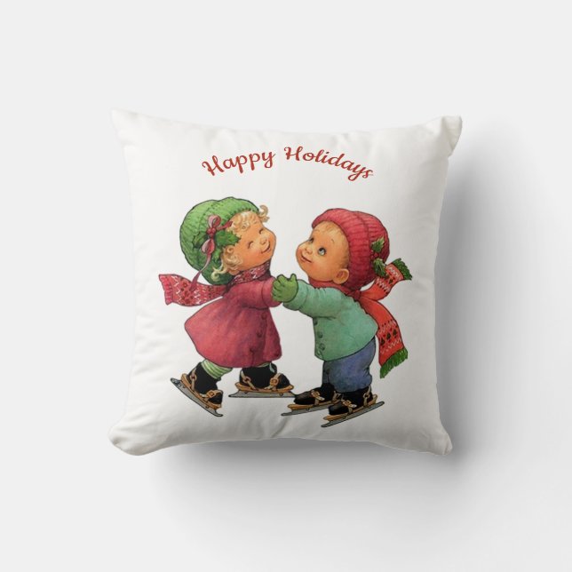 Christmas Tots Ice Skating Throw Pillow (Front)