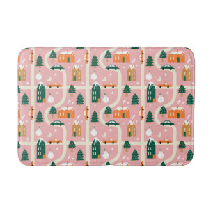 Christmas Town Holiday Map Pattern Bath Mat