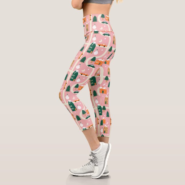 Christmas Town Holiday Map Pattern Capri Leggings (Left)