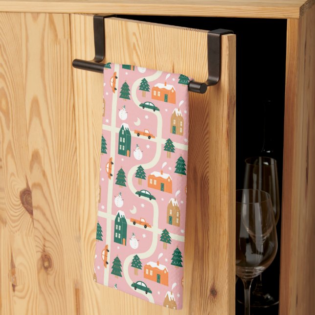 Christmas Town Holiday Map Pattern Kitchen Towel (Thirds Fold)