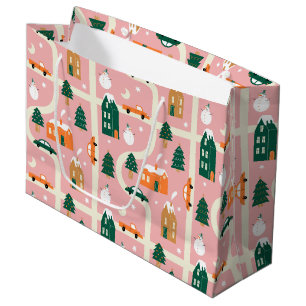 Christmas Town Holiday Map Pattern Large Gift Bag