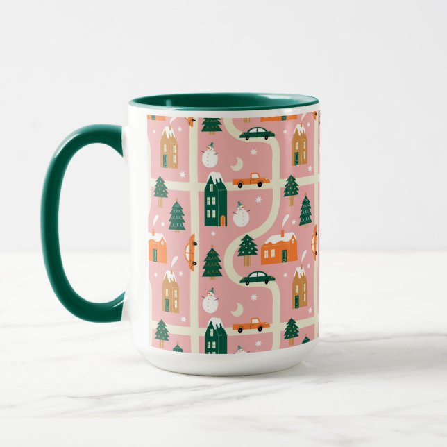 Christmas Town Holiday Map Pattern Mug (Left)