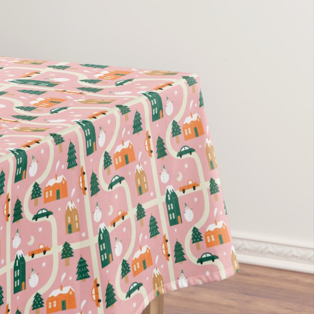 Christmas Town Holiday Map Pattern Tablecloth (In Situ)