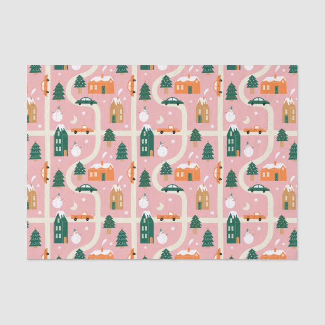Christmas Town Holiday Map Pattern Tissue Paper (Front)