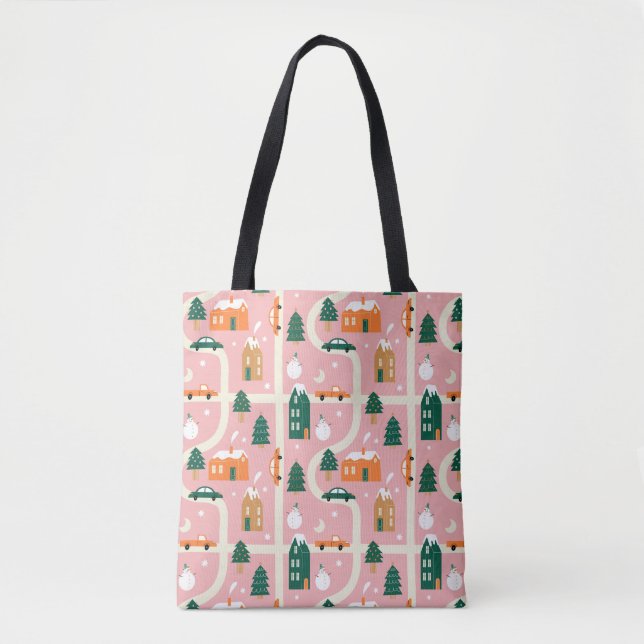Christmas Town Holiday Map Pattern Tote Bag (Front)