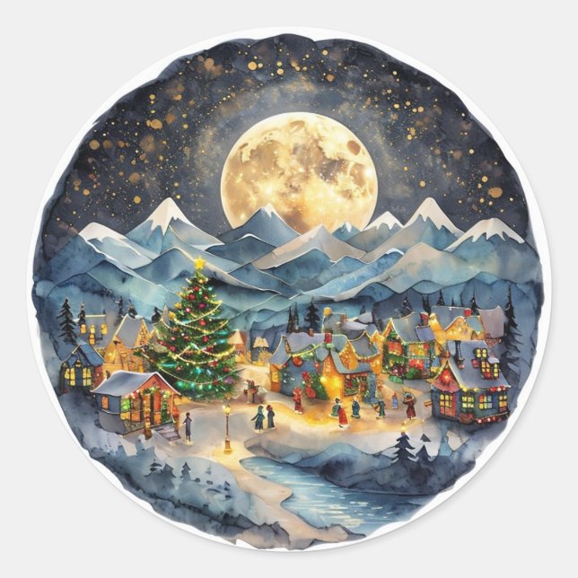 Christmas Town Sticker, Holiday Scene Sticker  (Front)