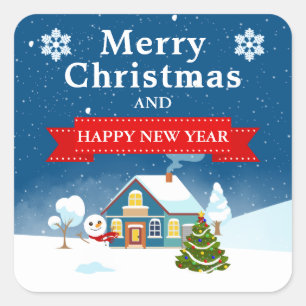 Christmas Town Village at Night Square Sticker