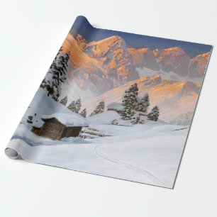 Christmas Town with Snowy Mountains Wrapping Paper