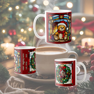 Christmas Toy Bear Faux Stained Glass Coffee Mug