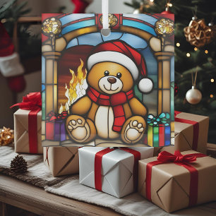 Christmas Toy Bear Faux Stained Glass Ornament