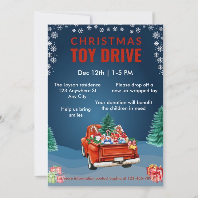 Christmas Toy Drive Family or Corporate Charity Invitation (Front)
