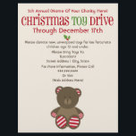 Christmas Toy Drive Striped Bear Flyer<br><div class="desc">A Christmas toy drive flyer featuring an illustration of a brown stuffed bear with red and white striped paws and ears at bottom.  Personalize the text with details.</div>
