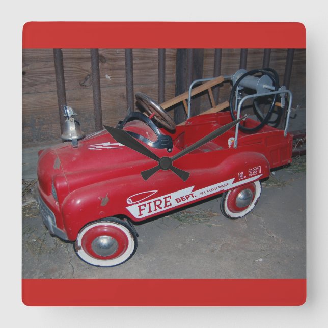 Christmas Toy Fire Truck Square Wall Clock (Front)