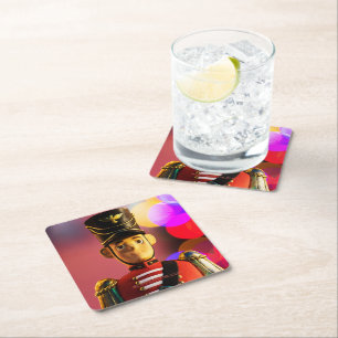 Christmas toy soldier figurine SlipperyJoe gay pri Square Paper Coaster