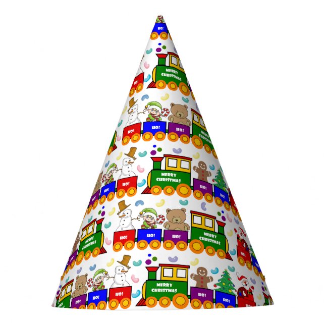 Christmas Toy Train Colourful Pattern Party Hat (Front)