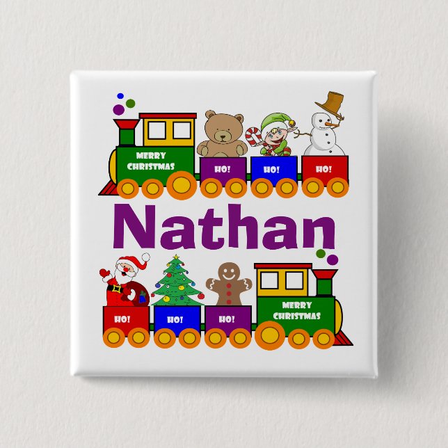 Christmas Toy Train Personalised 2 Inch Square Button (Front)