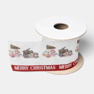 Christmas toy truck & camper with text message satin ribbon