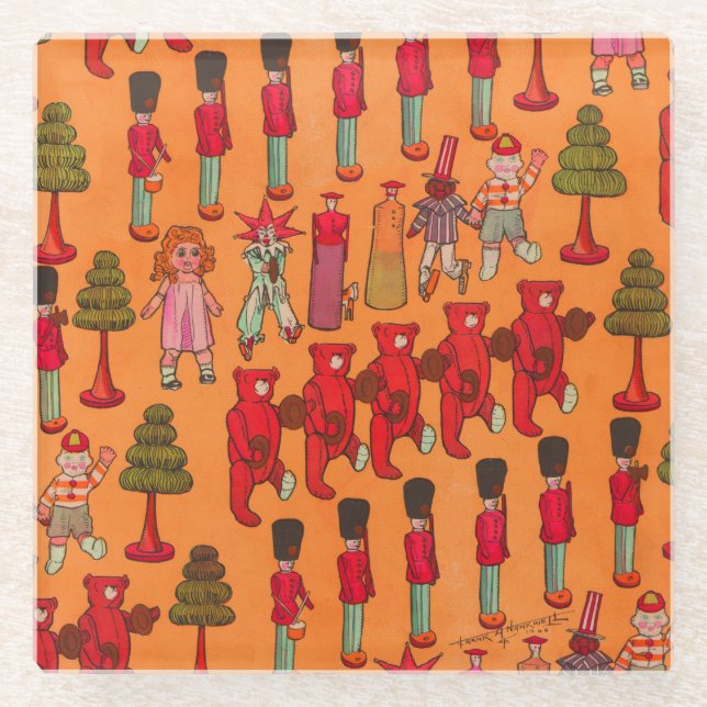 Christmas Toy Vintage Children Play Glass Coaster (Front)