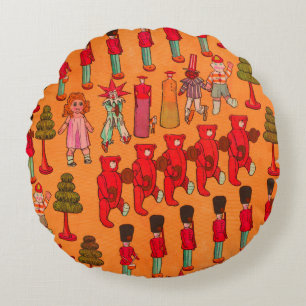 Christmas Toy Vintage Children Play Round Pillow