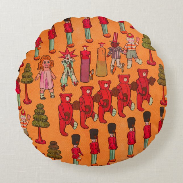 Christmas Toy Vintage Children Play Round Pillow (Front)