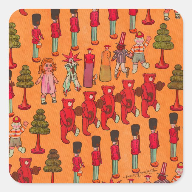 Christmas Toy Vintage Children Play Square Sticker (Front)
