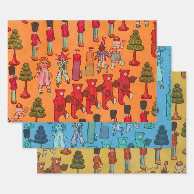 Christmas Toy Vintage Children Play Wrapping Paper Sheet (Set)