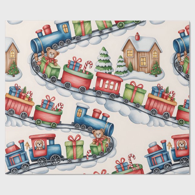 Christmas Toyland & Trains Wrapping Paper for Kids (Flat)