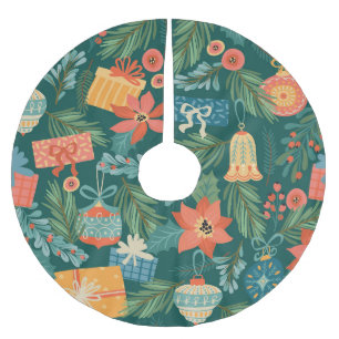 Christmas Toys, Trendy Retro Pattern. Brushed Polyester Tree Skirt