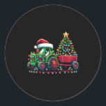 Christmas Tractor Boys Santa Xmas Farm Truck  Classic Round Sticker<br><div class="desc">Christmas Tractor Boys Santa Xmas Farm Truck</div>