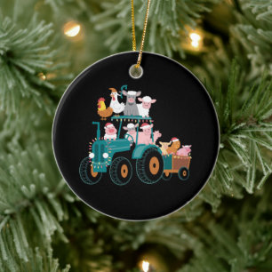 Christmas Tractor Farm Funny Holiday  Ceramic Ornament