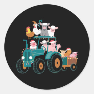 Christmas Tractor Farm Funny Holiday Classic Round Sticker