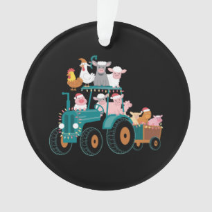 Christmas Tractor Farm Funny Holiday  Ornament