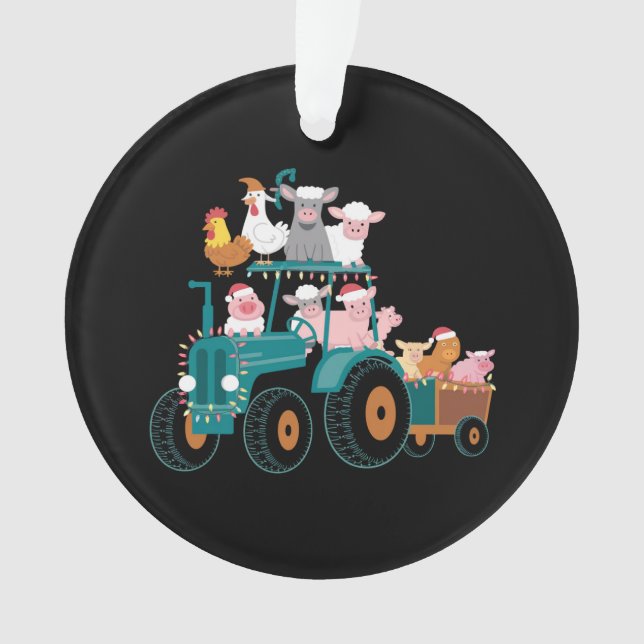 Christmas Tractor Farm Funny Holiday  Ornament (Front)