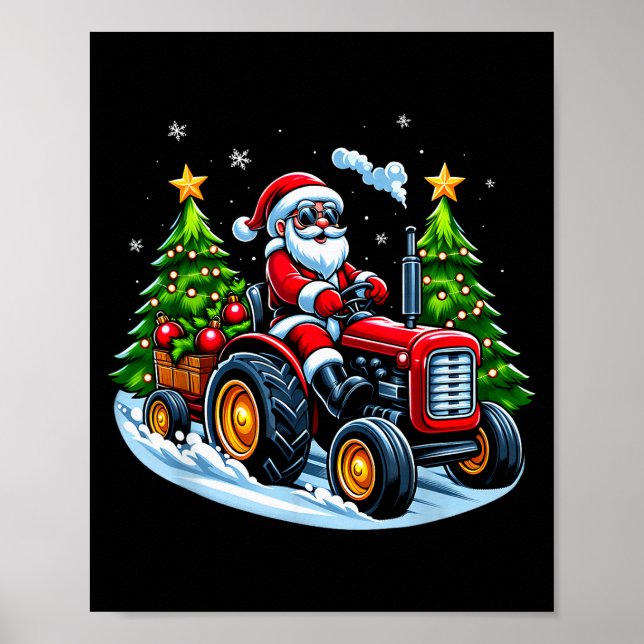 Christmas Tractor Santa Xmas Farm Truck Men Boys K Poster (Front)