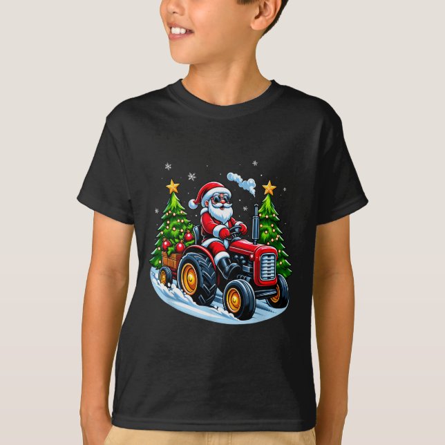 Christmas Tractor Santa Xmas Farm Truck Men Boys K T-Shirt (Front)