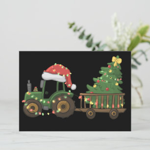 Christmas Tractor With Tree Farmer Farm Holiday Card
