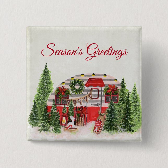 Christmas Trailer Camper Outdoorsy Theme 2 Inch Square Button (Front)