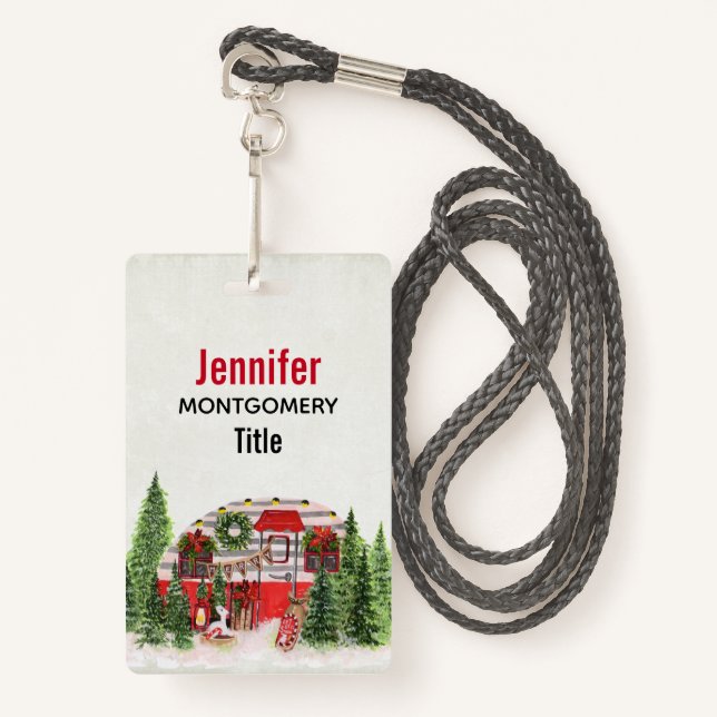 Christmas Trailer Camper Outdoorsy Theme Badge (Front with Lanyard)
