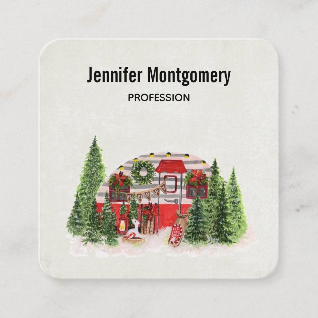 Christmas Trailer Camper Outdoorsy Theme Square Business Card (Front)
