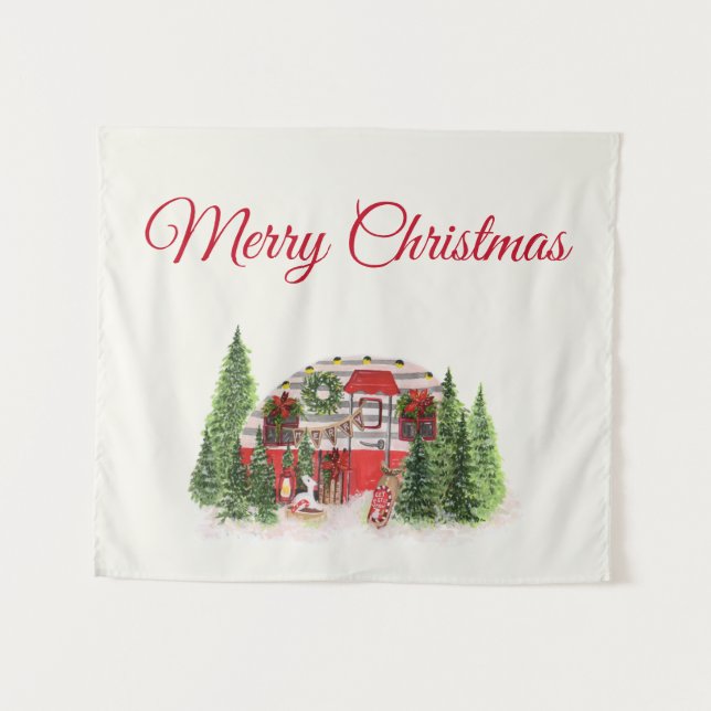 Christmas Trailer Camper Outdoorsy Theme Tapestry (Front (Horizontal))