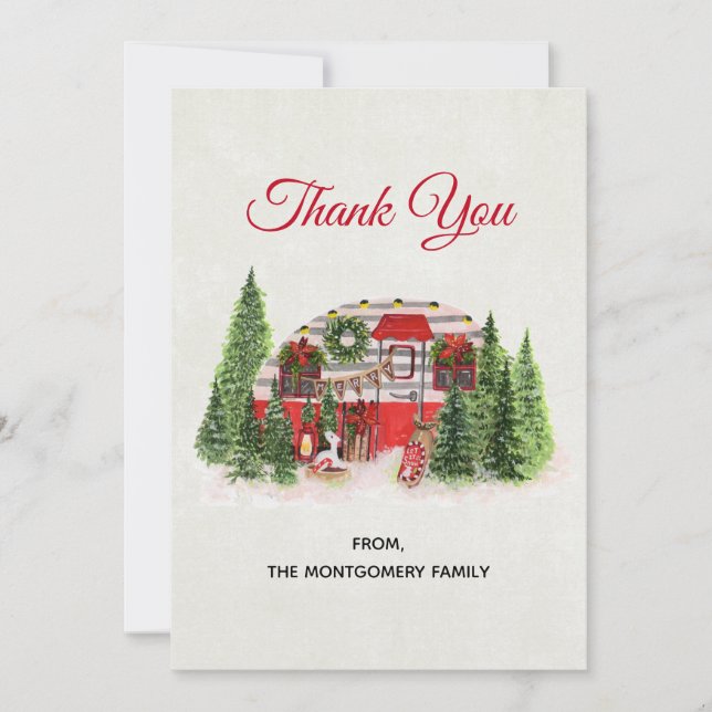 Christmas Trailer Camper Outdoorsy Theme Thank You Card (Front)