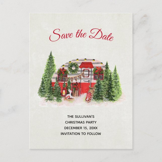 Christmas Trailer Camper Rustic Save the Date Invitation Postcard (Front)