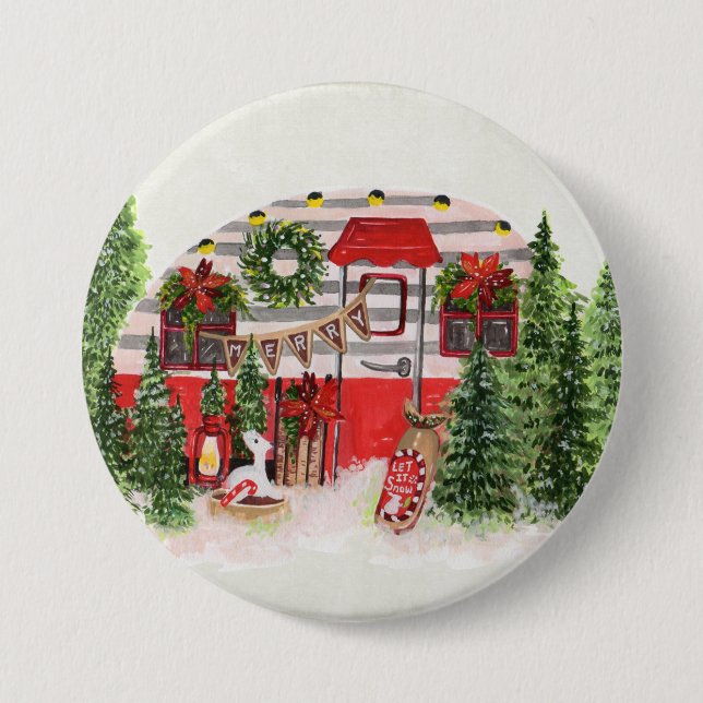 Christmas Trailer Camper Rustic Scene 3 Inch Round Button (Front)