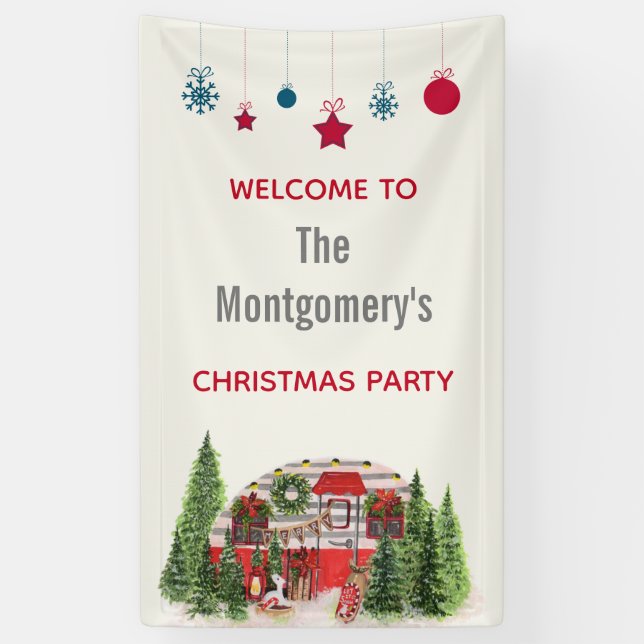  Christmas Trailer Camper Rustic Scene Banner (Vertical)