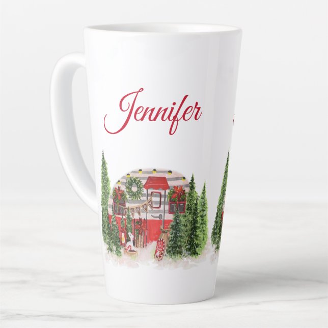 Christmas Trailer Camper Rustic Scene Latte Mug (Left Angle)