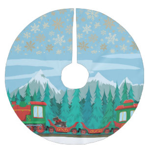 Christmas Train and Little Dog Brushed Polyester Tree Skirt