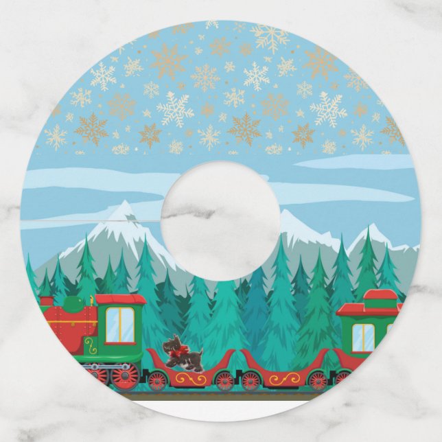 Christmas Train and Little Dog Wine Glass Tag (Front)