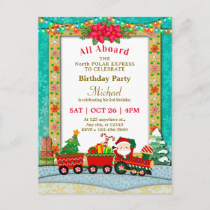 Christmas Train Birthday - All Aboard Kids Party Postcard