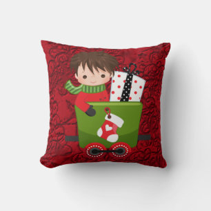 Christmas Train Boy Presents And Stockings Throw Pillow