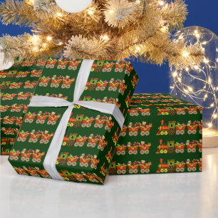Christmas Train cartoon wrapping paper